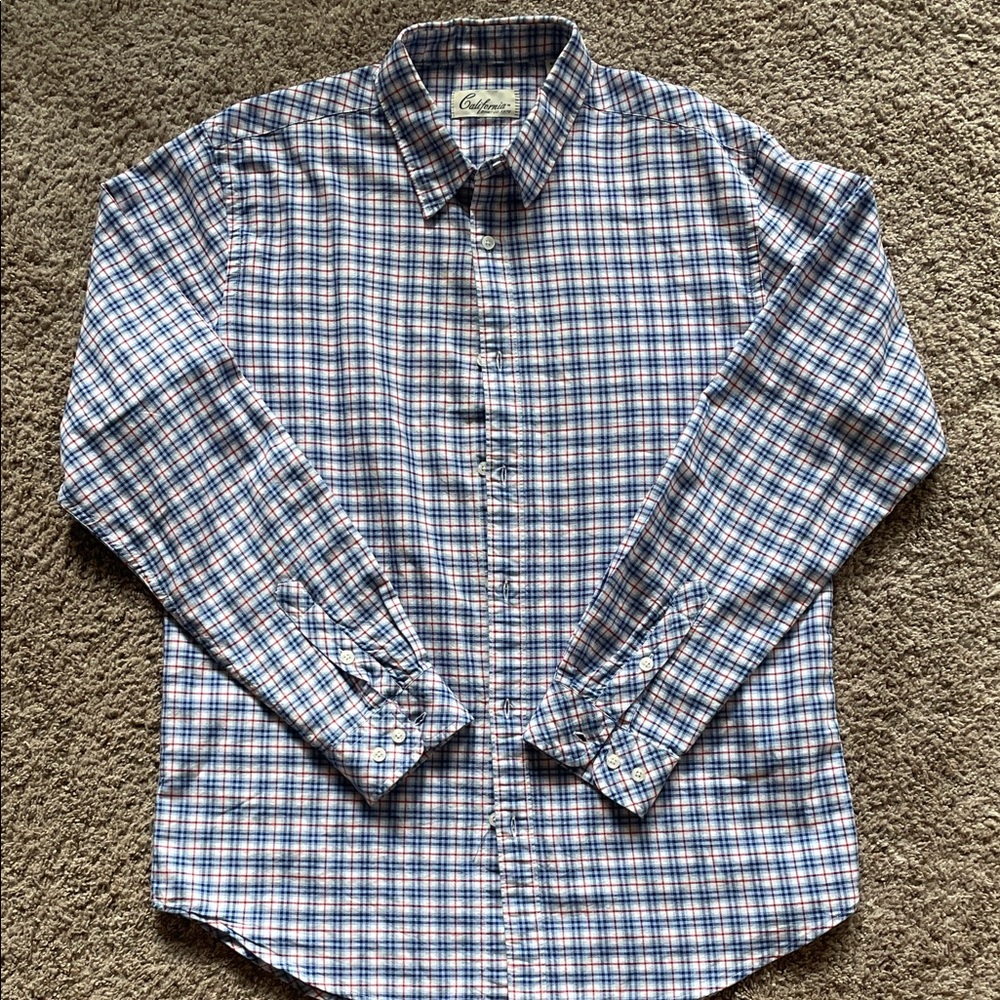Classic Men's Checkered Shirt in Blue and Orange 065
